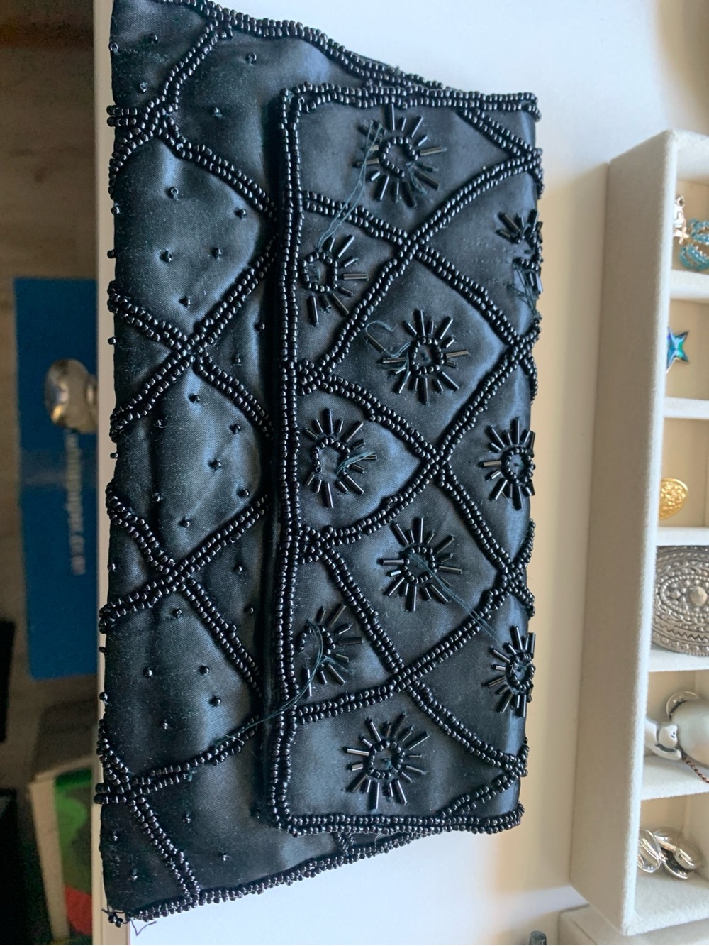 Vintage black beaded evening clutch — Art Deco style